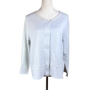 Habitat Light Gray Terry Silver Sparkle Button Raw Edge Cardigan Sweater Top